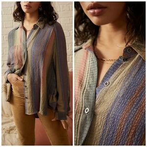 Urban Outfitters BDG Multicolor Striped Keanu Slouchy Button Up Top, S